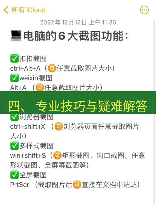 截图软件 四、 专业技巧与疑难解答