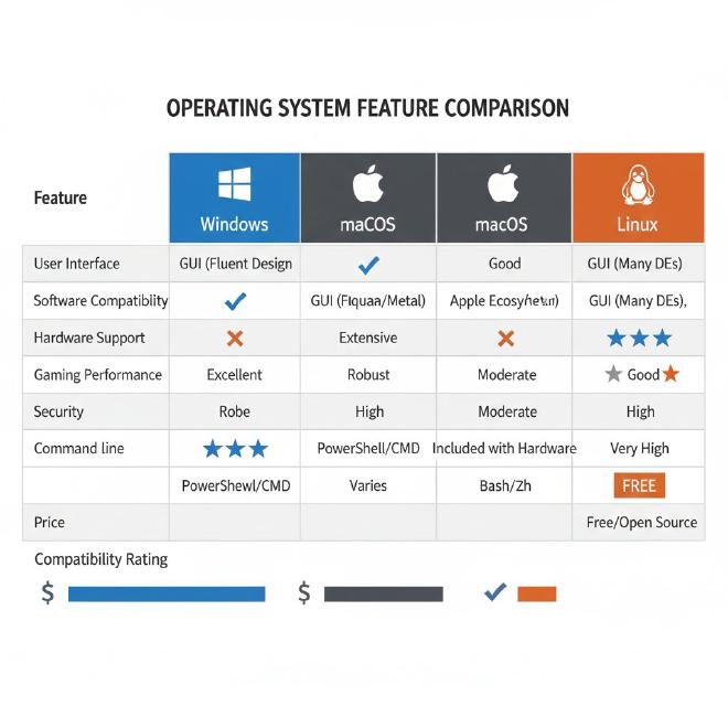 三大操作系统功能对比矩阵