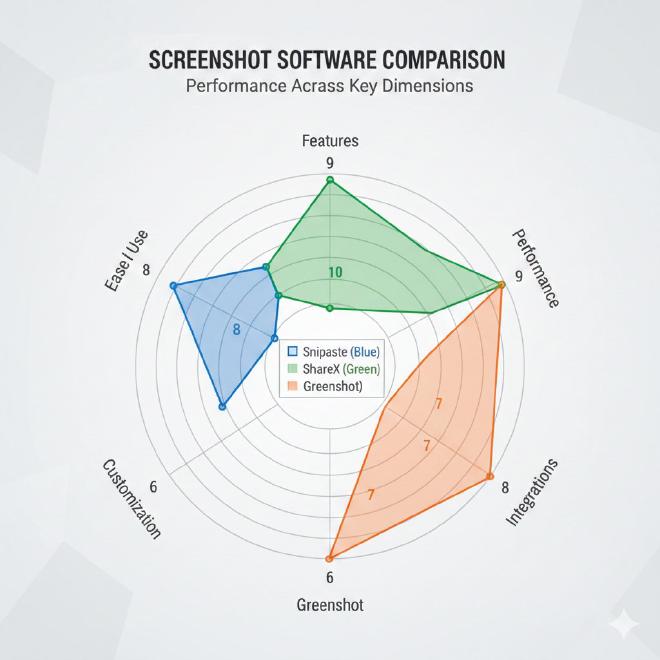 三款软件功能对比雷达图
